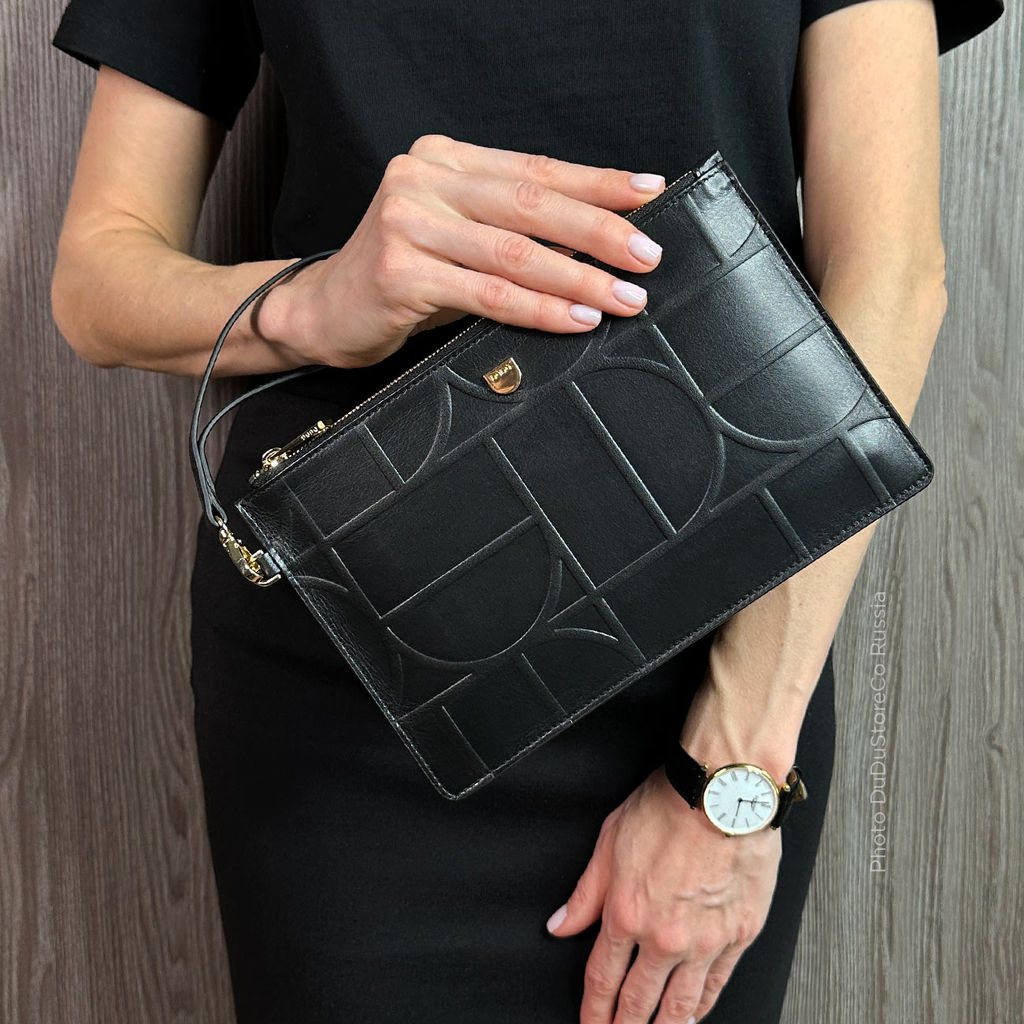 Итальянская кожаная женская сумочка-клатч DuDu серии Bogota | черно-нюдовый