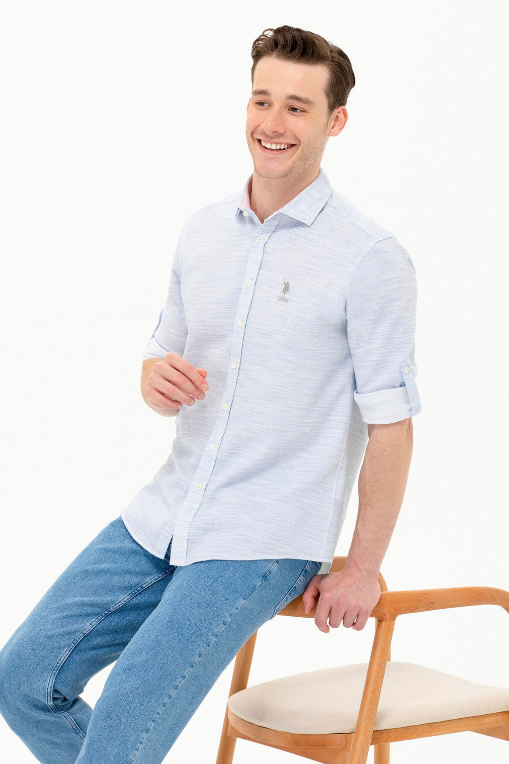 U. S. Polo Assn / Мужская синяя рубашка с длинным рукавом - U.s. polo assn фото 15