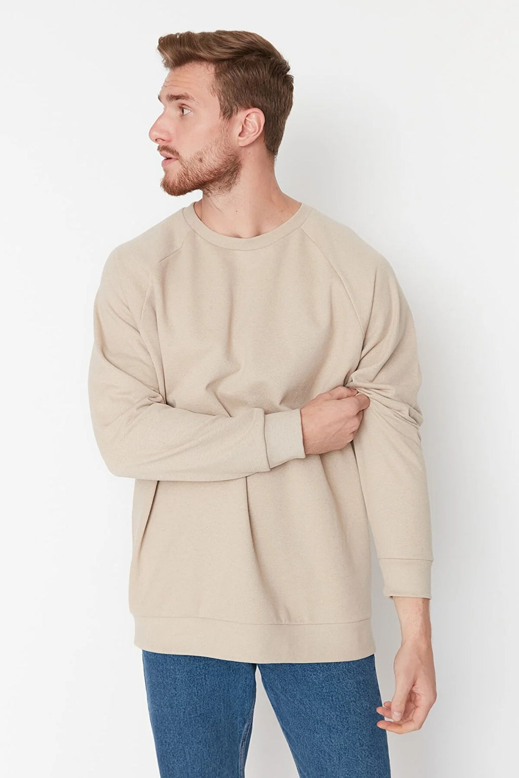 TRENDYOL MAN Lacivert Buyuk Beden Bisiklet Yaka Oversize/Genis Kesim Ici Polarl? Sweatshirt TMNAW24AO00007 - Trendyolmilla фото 3