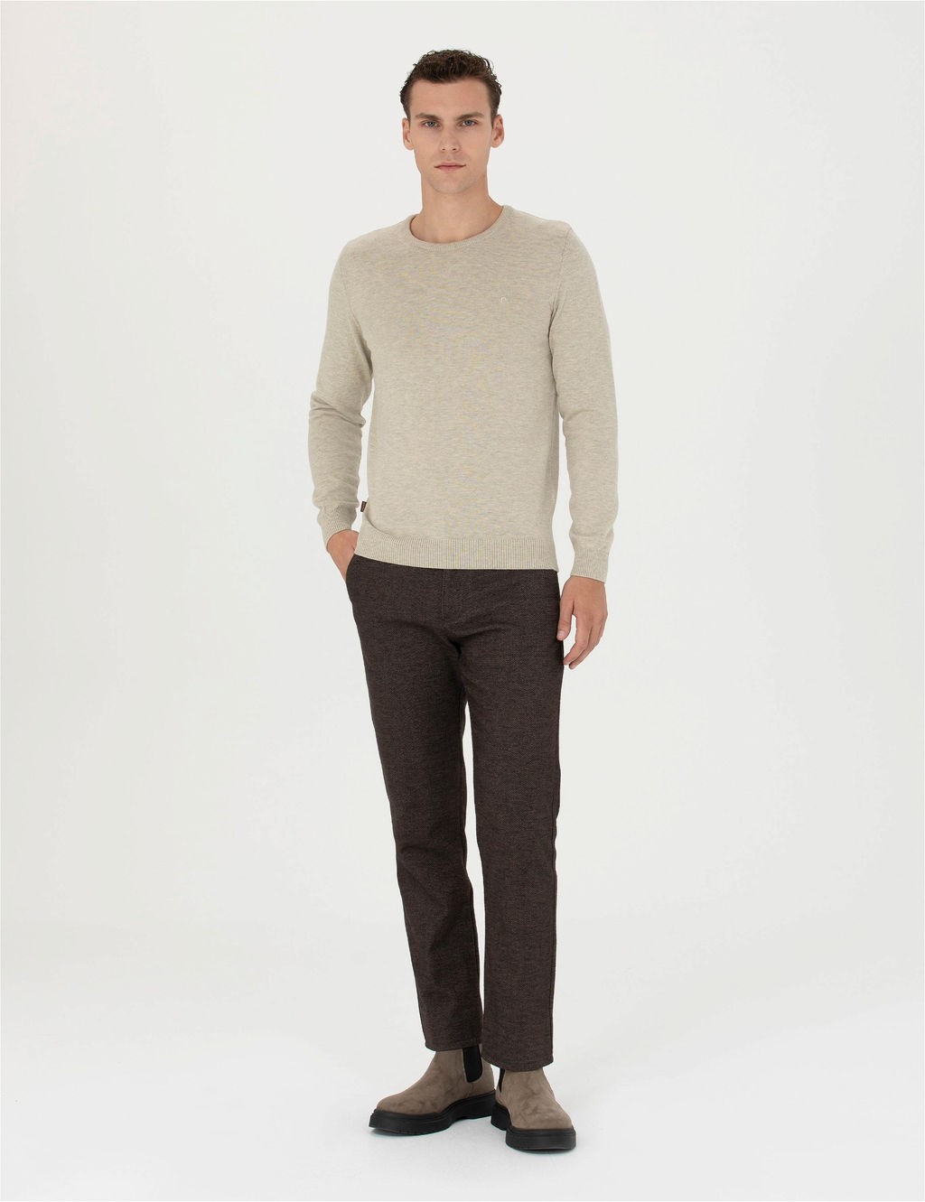 Kum Melanj Slim Fit Bisiklet Yaka Basic Triko Kazak - Pierre cardin фото 4