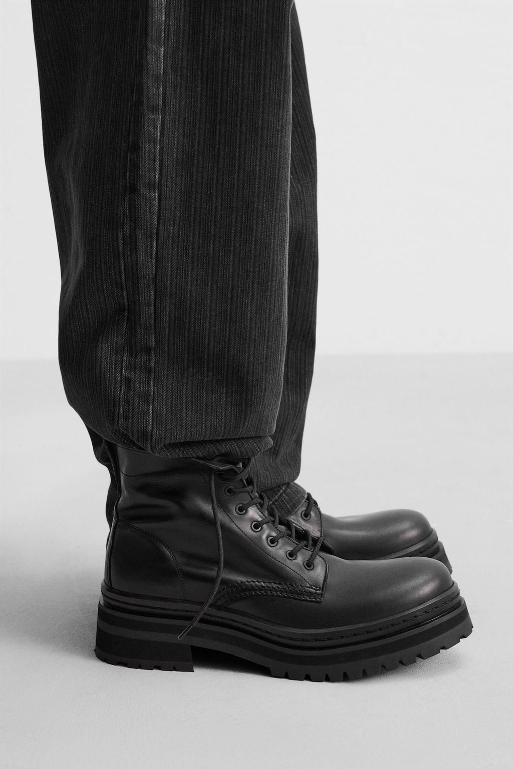 LEATHER LACE-UP BOOTS - Zara фото 3
