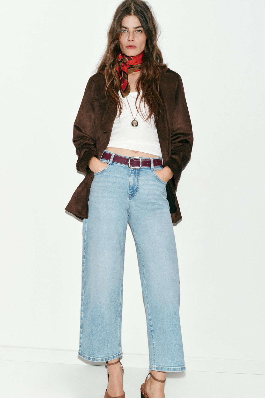 Z.10 HIGH-WAIST BELTED CULOTTES JEANS - Zara фото 11