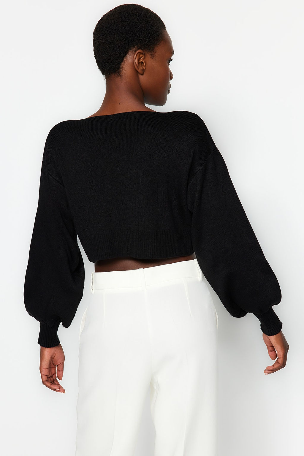 Siyah Super Crop Basic Fiyonklu Triko H?rka TWOAW24HI00315