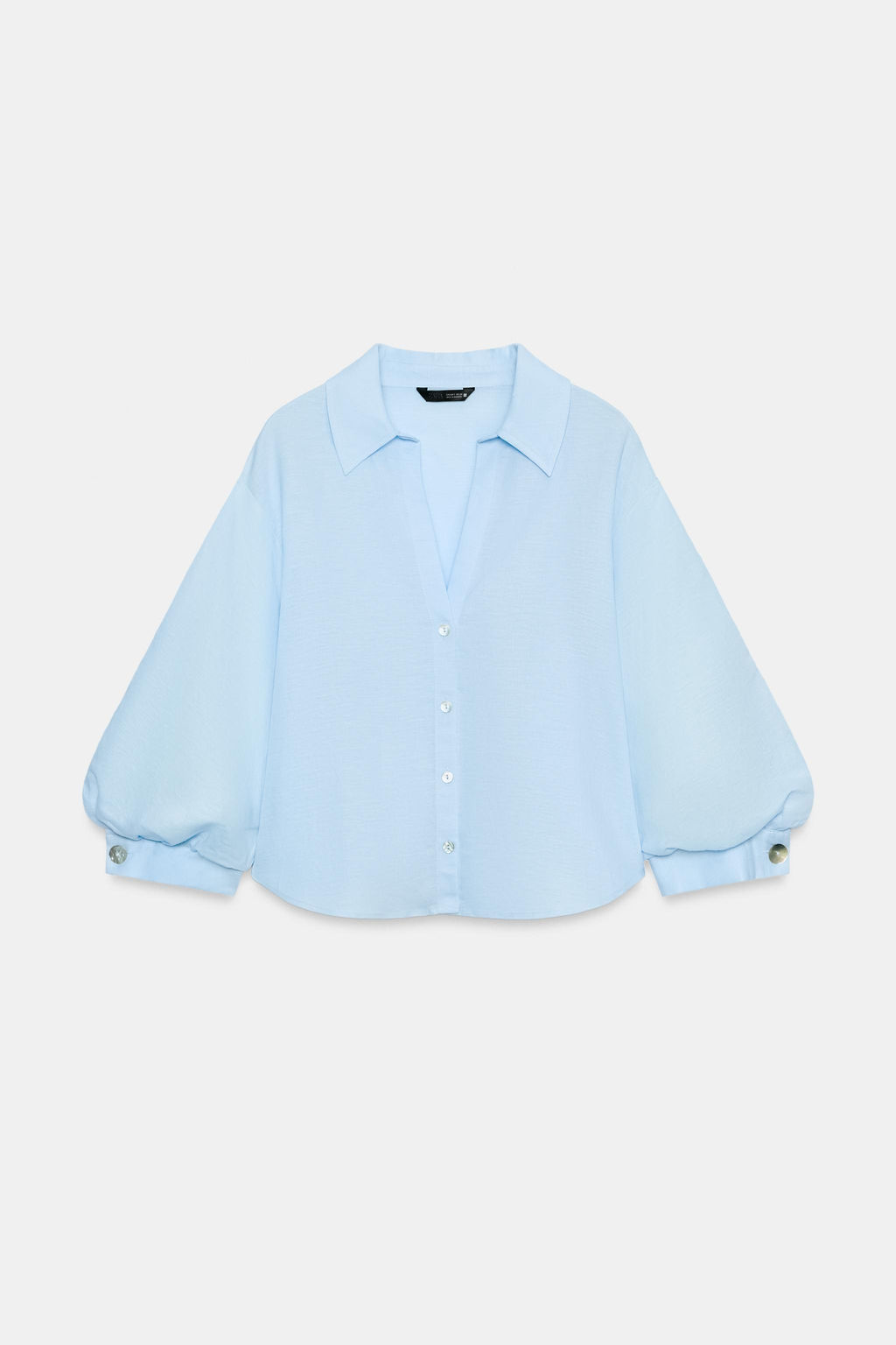 CAMISA MANGA ABULLONADA CON LINO / Celeste - Zara фото 5