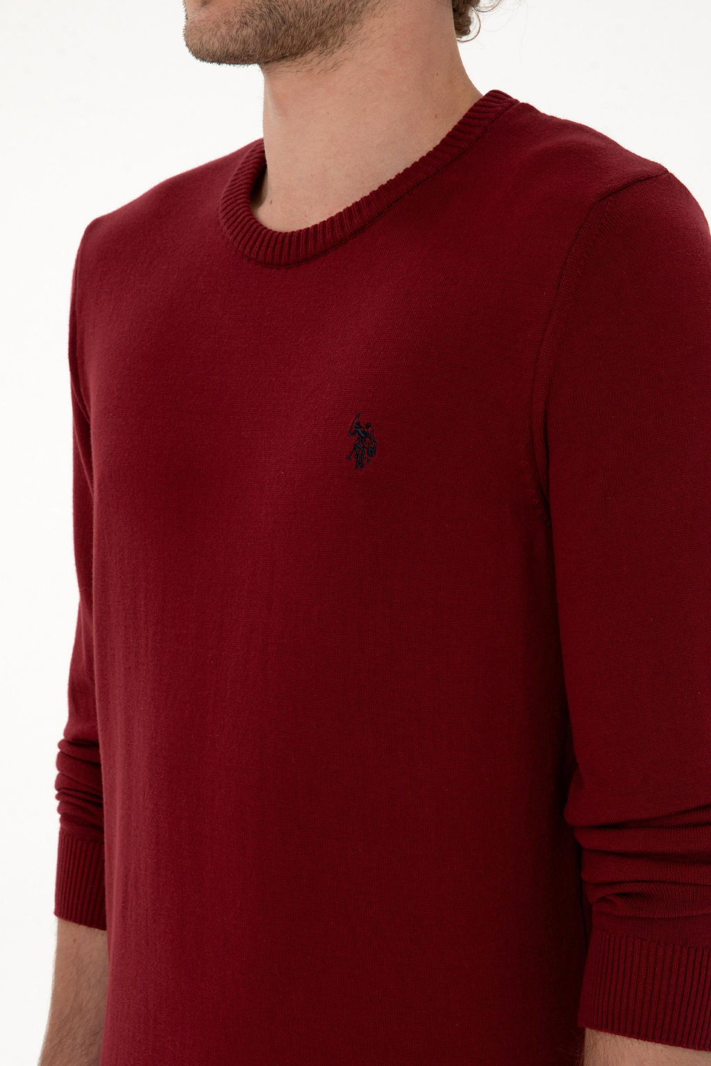 Erkek Slim Fit Bisiklet Yaka Bordo Basic Kazak - U.s. polo assn фото 7