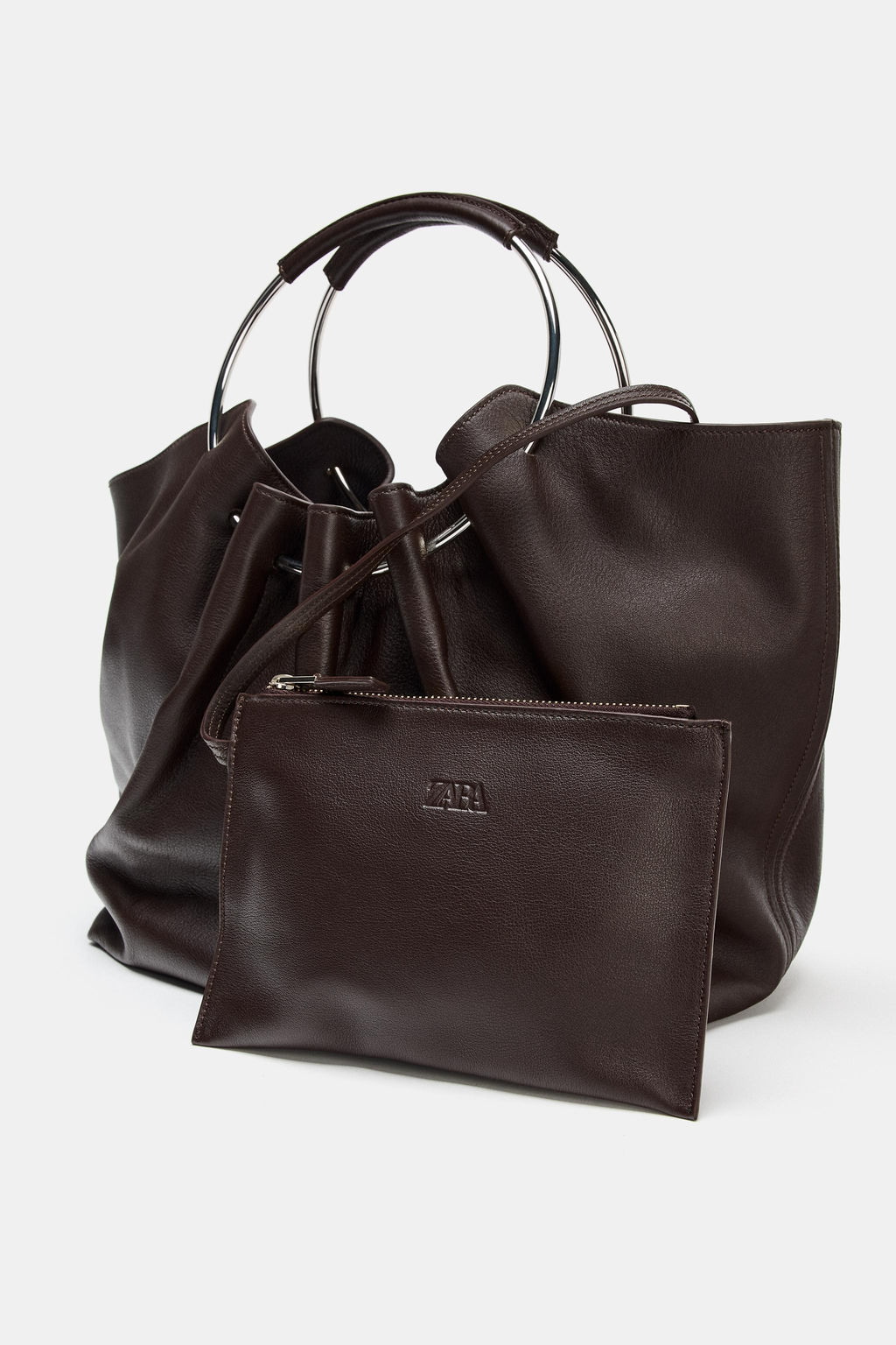 RIGID STRAP LEATHER BUCKET BAG - Zara фото 5
