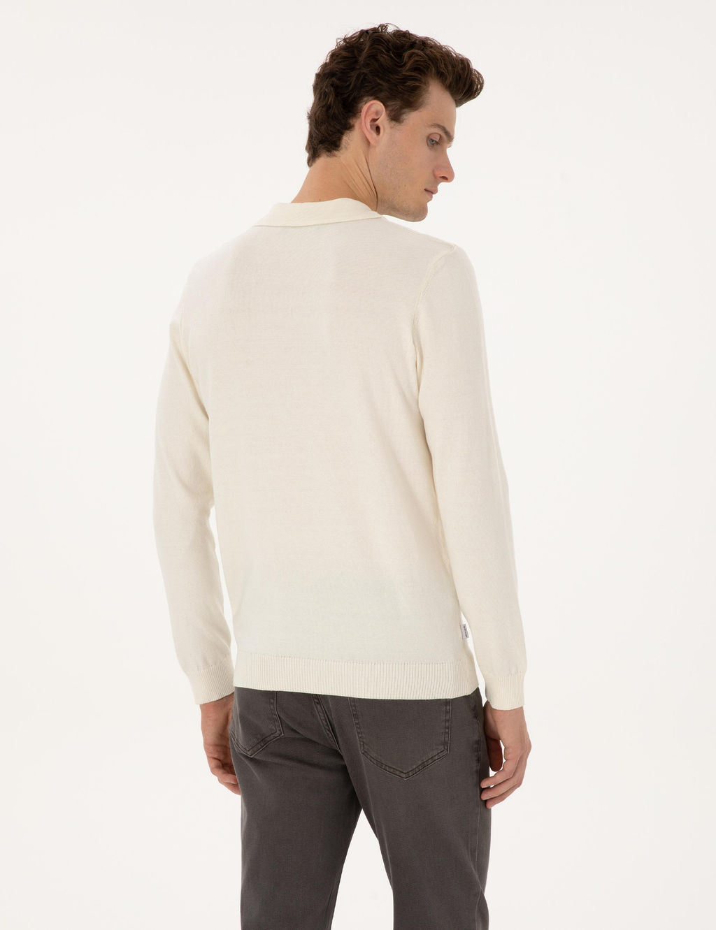 Ekru Slim Fit Polo Yaka Fermuarl_ Basic Triko Kazak - Pierre cardin фото 5
