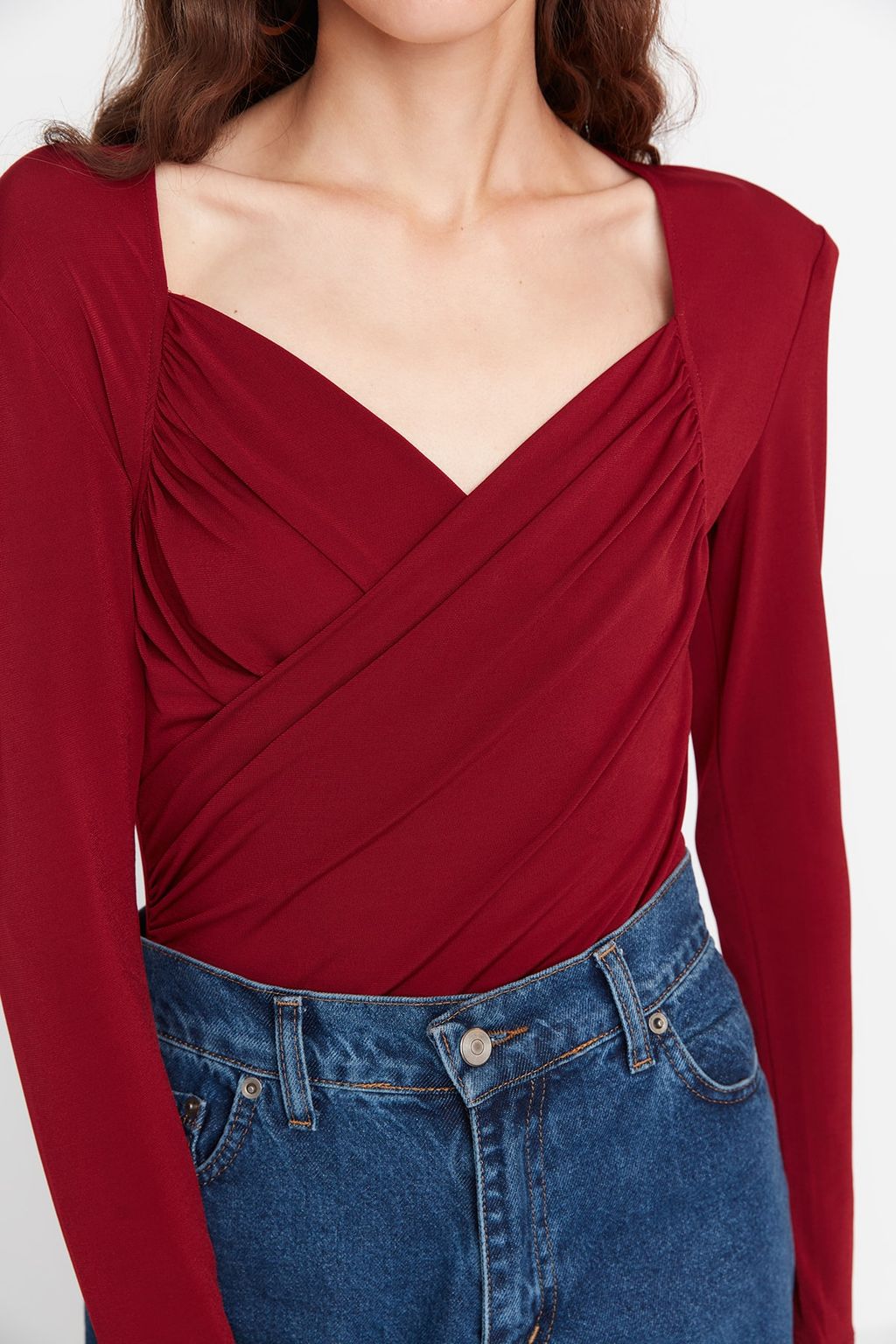 TRENDYOLMILLA Siyah Vatkal? Drape Detayl? Fitted/Vucuda Oturan Esnek C?tc?tl? Orme Body TWOAW22BD0156  фото 3