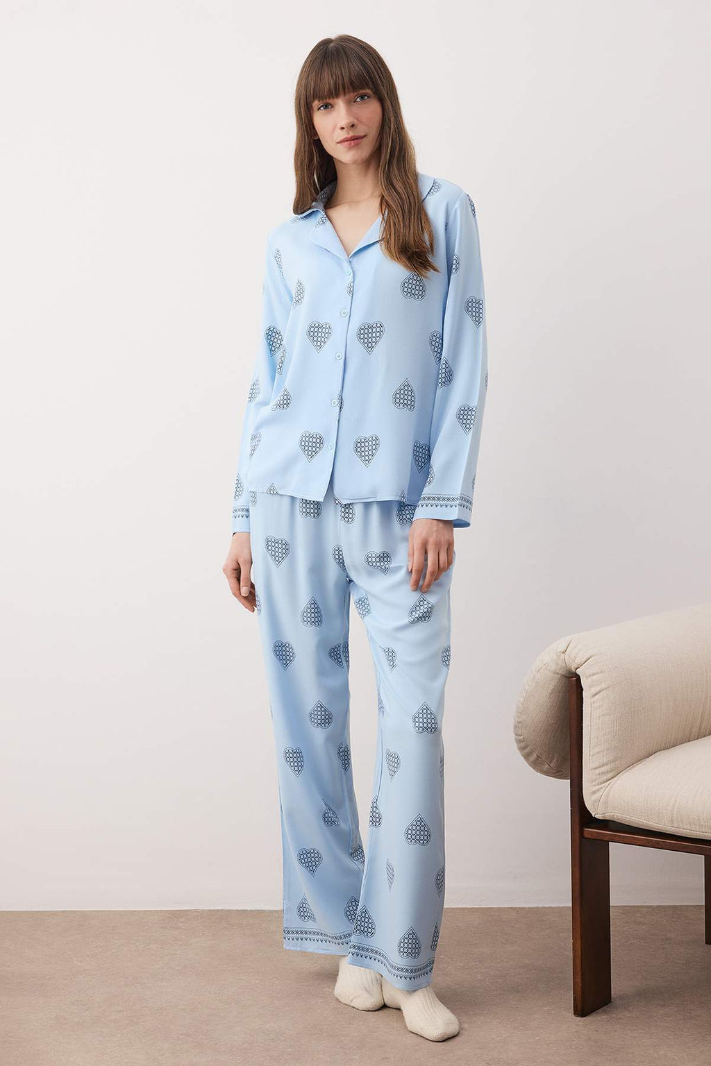 Ekru %100 Pamuklu Kapli Dokuma Pijama Tak?m? THMAW26PT00025 - Trendyolmilla фото 17