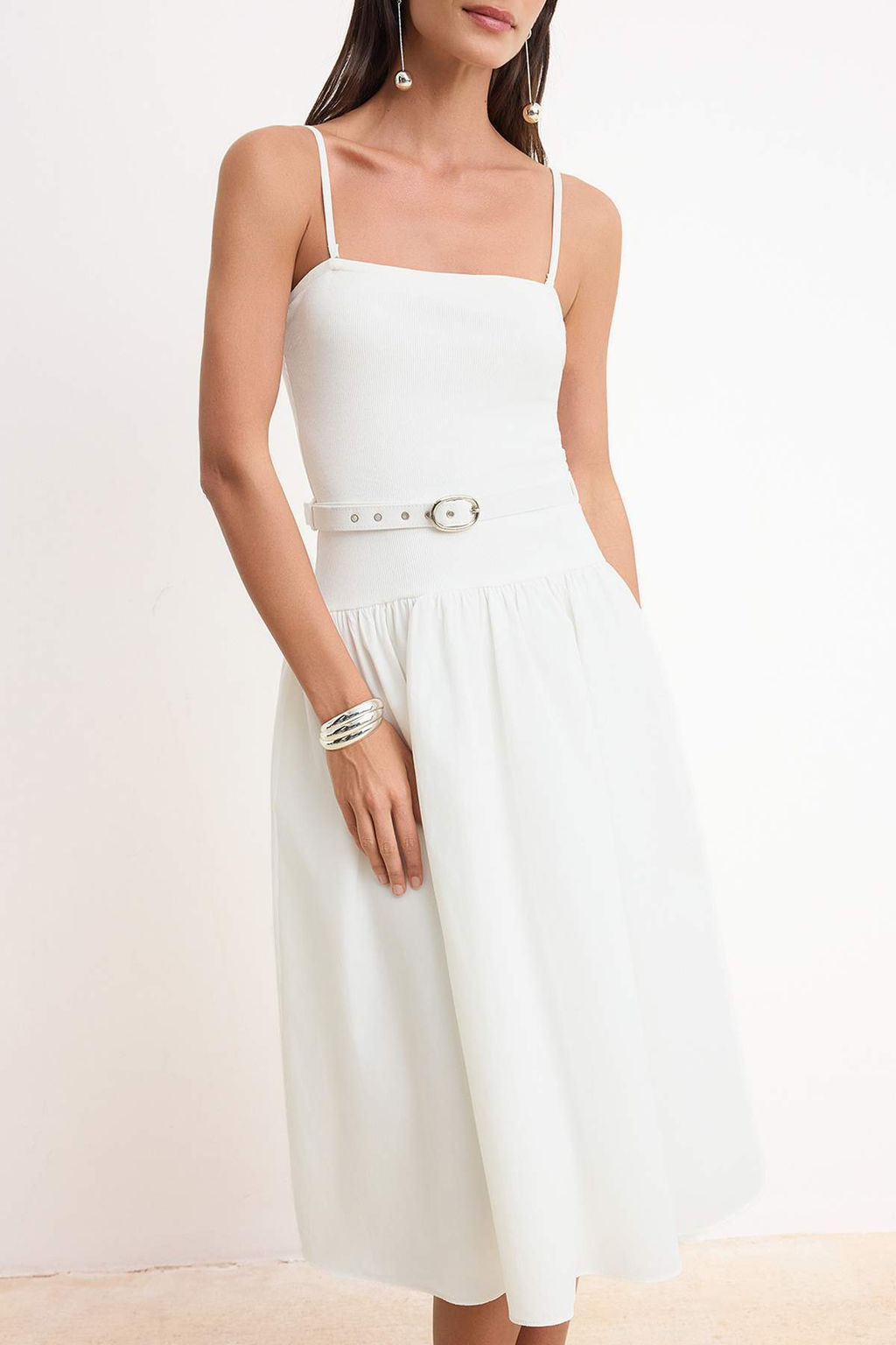 Ekru Ustu Orme Kemerli Straplez Midi Dokuma Elbise TWOSS26EL00226 - Trendyolmilla фото 3