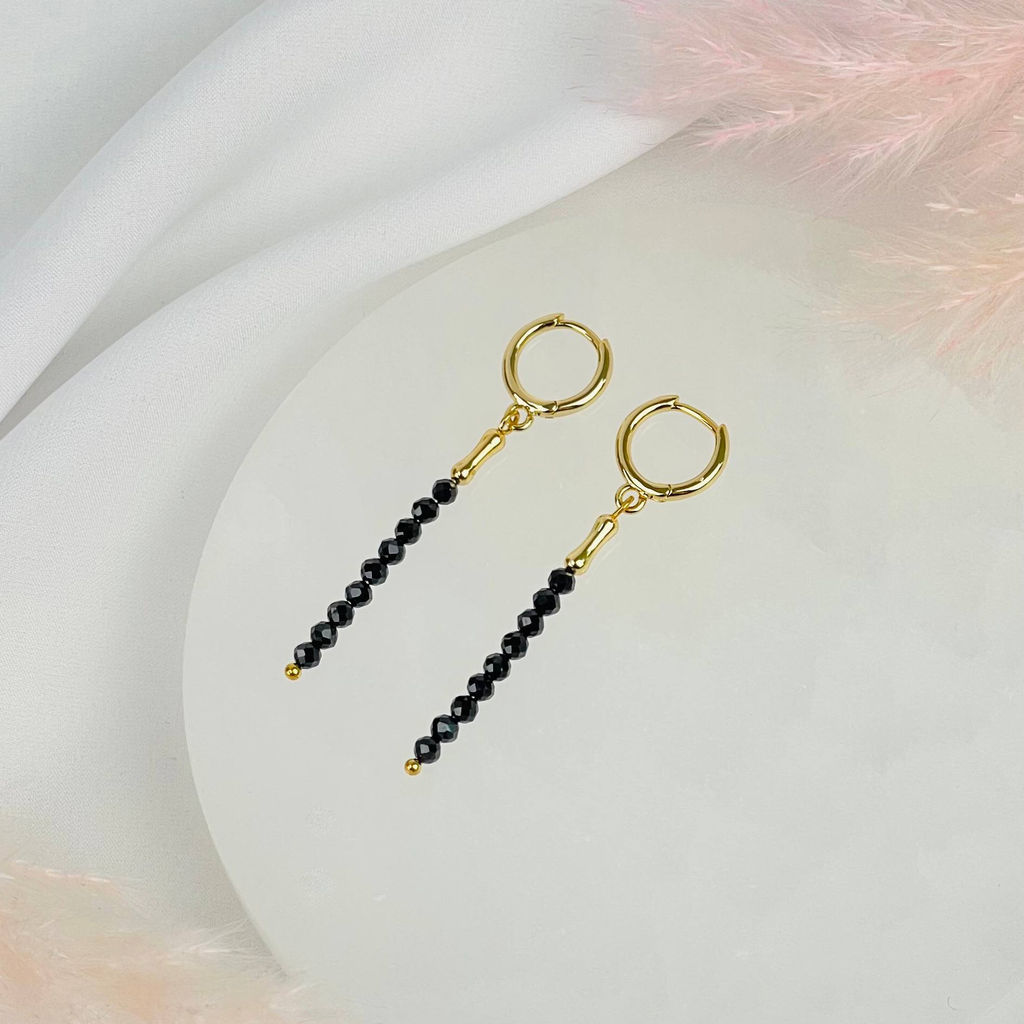 Серьги длинные из черной Шпинели