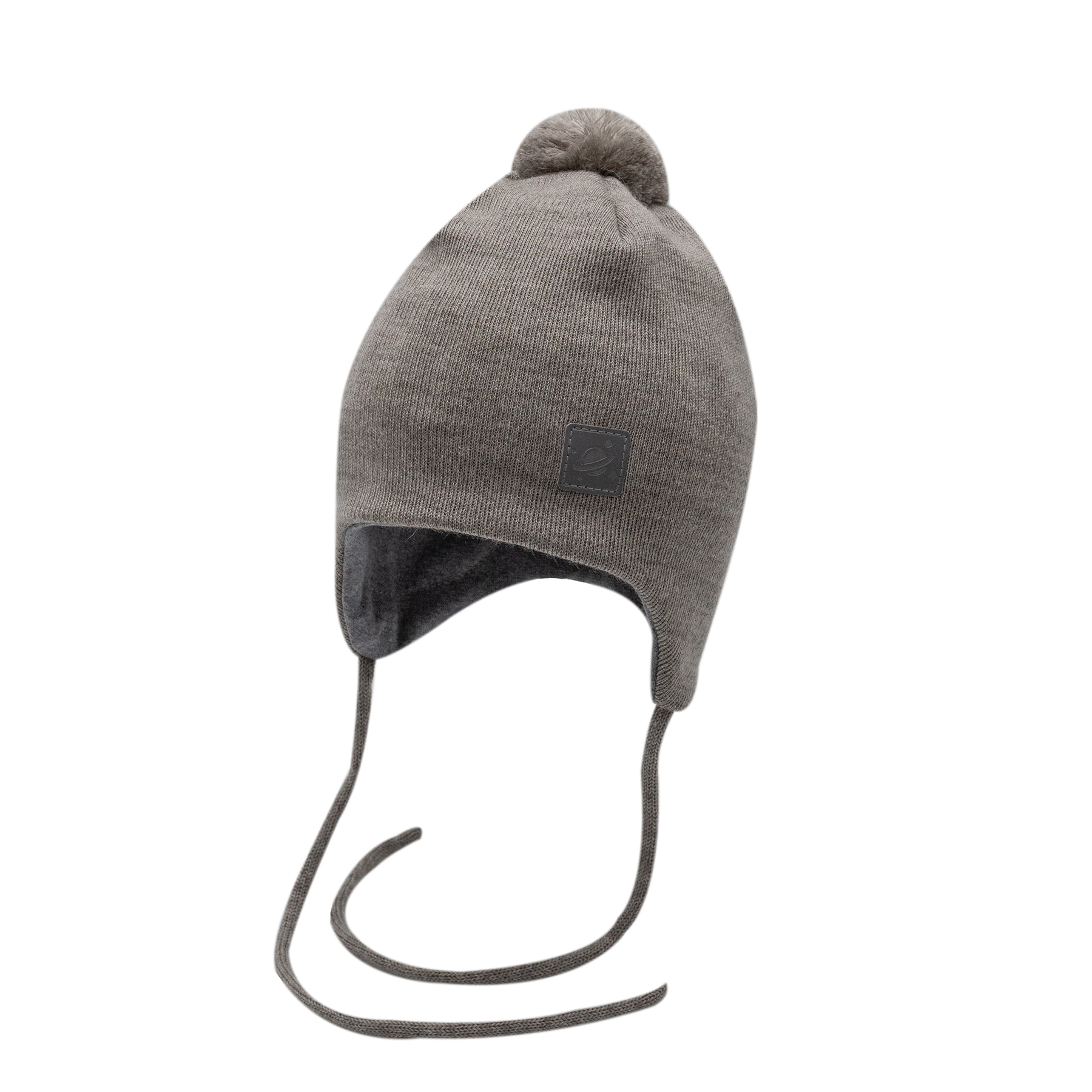 Шапка вязаная двухслойная с ниточным помпоном с завязками и светоотражающим шевроном Космос (полуш - Elfoxo фото 5