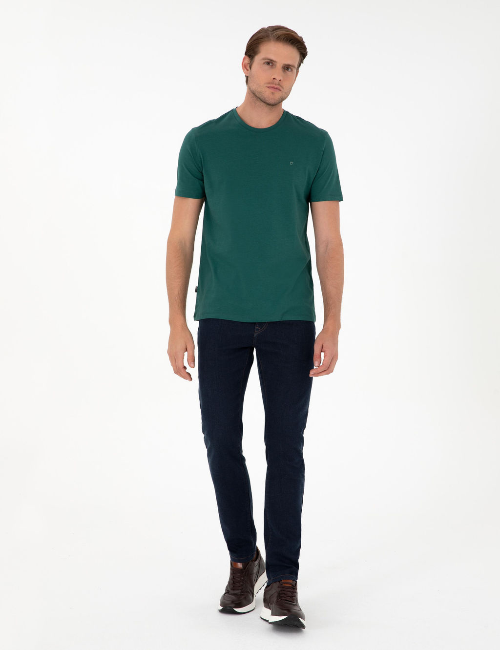 Koyu Ye_il %100 Pamuk Slim Fit Bisiklet Yaka Basic Ti__rt - Pierre cardin фото 4