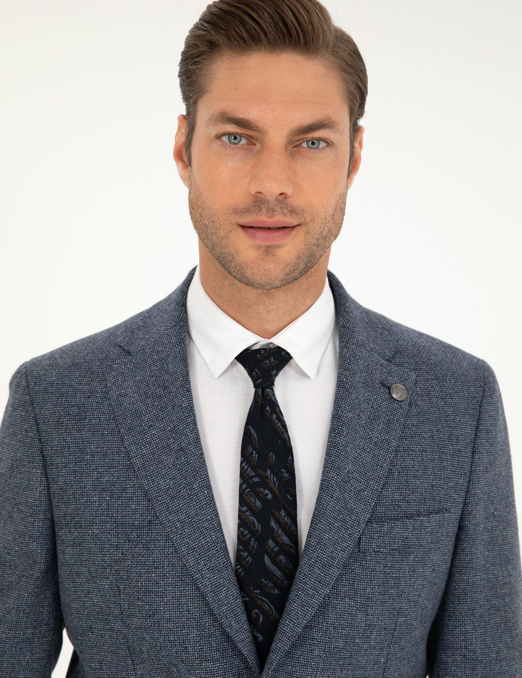 Lacivert Y_n Kar___ml_ Slim Fit Ceket