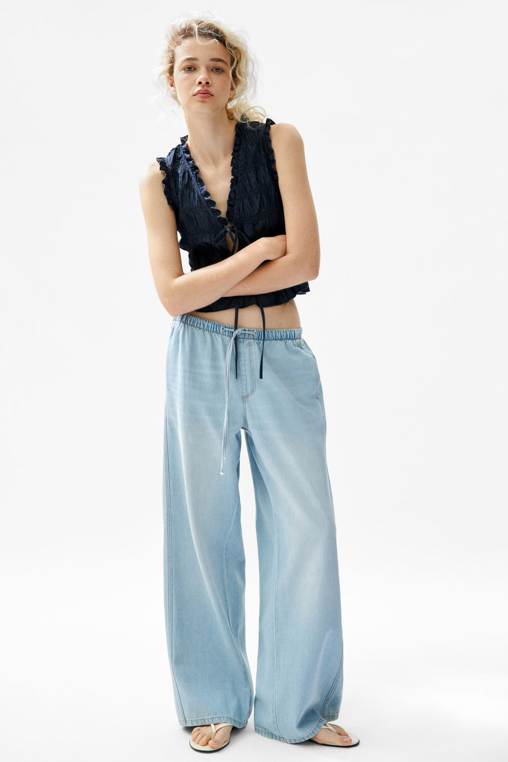 Pantal?n denim con cord?n de ajuste - H&m фото 4