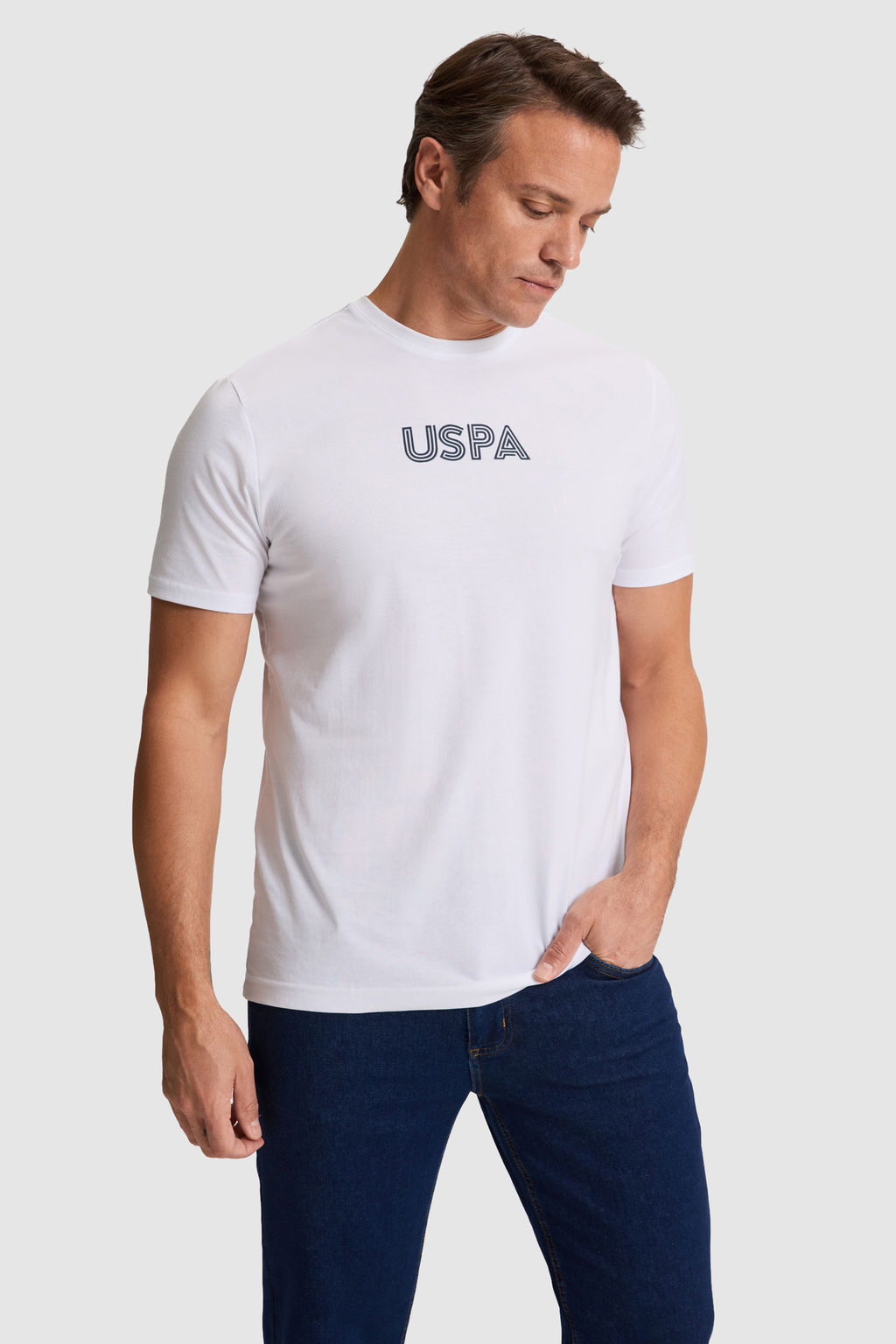 Erkek Beyaz Regular Fit Bisiklet Yaka Basic Ti__rt - U.s. polo assn фото 3