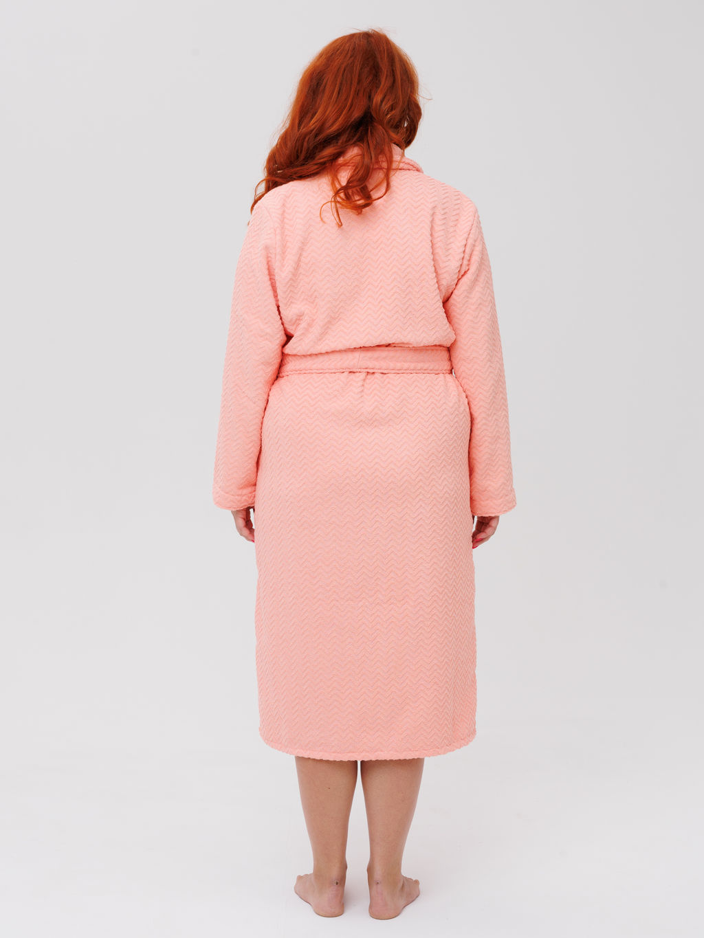 Женский махровый халат с шалькой Елочка светло-коралловый МЗ-02 Елочка (6)