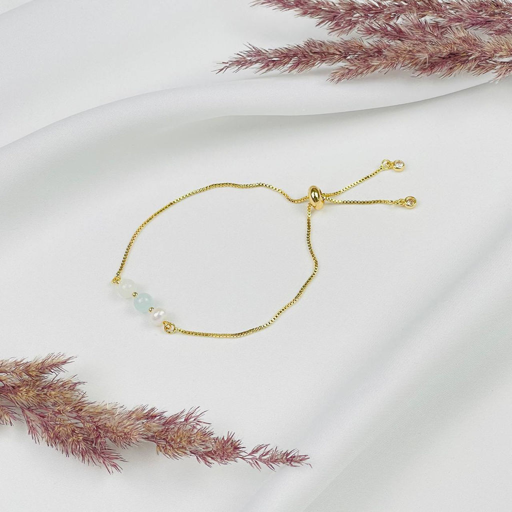 Браслет регулируемый для Рака из Жемчуга, Аквамарина и Лунного камня - Радуга самоцветов фото 2