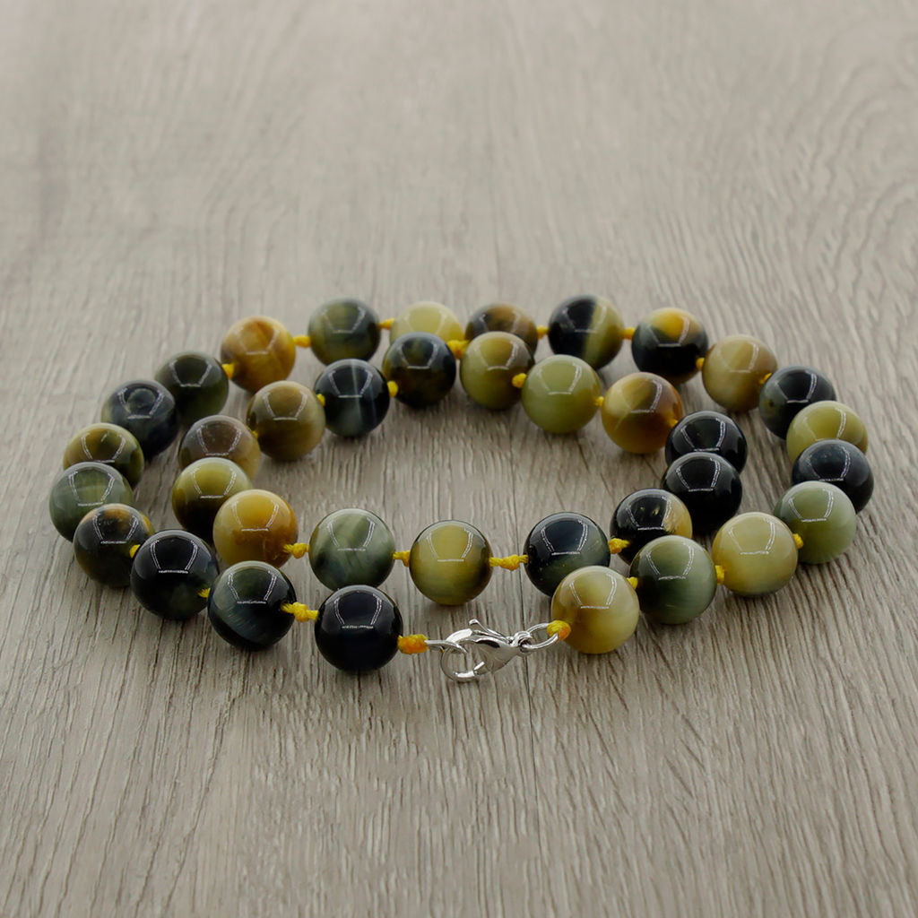 Бусы из тигрового глаза, круглые бусины 10мм, короткие 50см