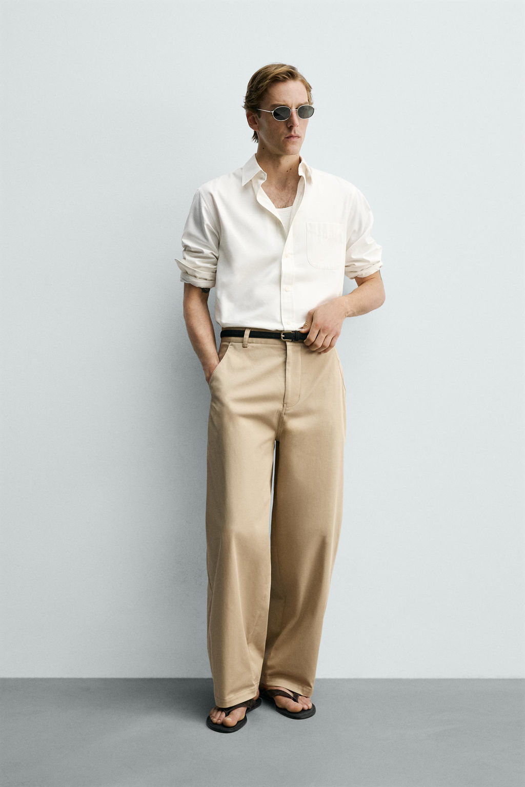 PANTAL?N WIDE FIT CROPPED / Beige