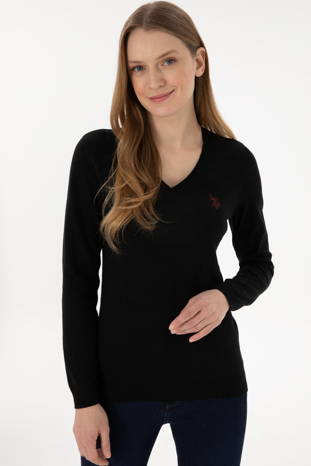 Свитер женский U.S. Polo Assn V-образный вырез черный  фото 10