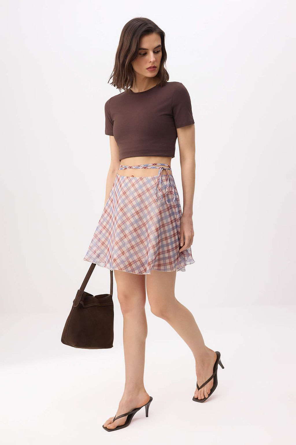 Tas-Cok Renkli Ekoseli Sifon Astarl? Mini Klos Etek TWOSS26ET00016