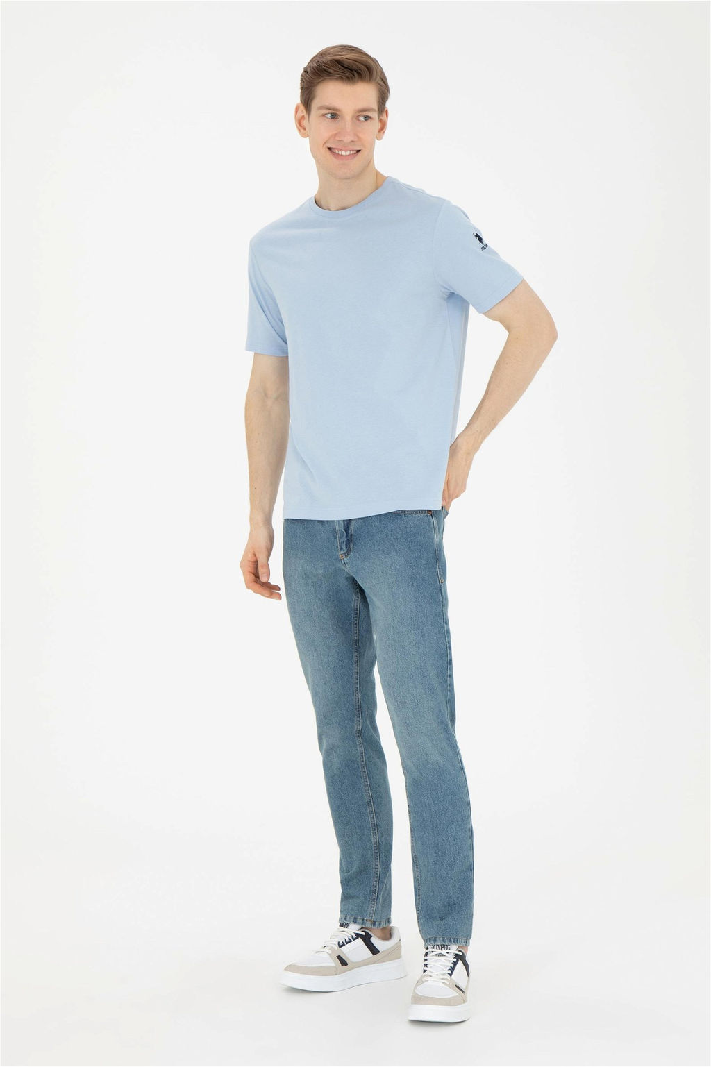 Мужская голубая базовая футболка - U.s. polo assn фото 4