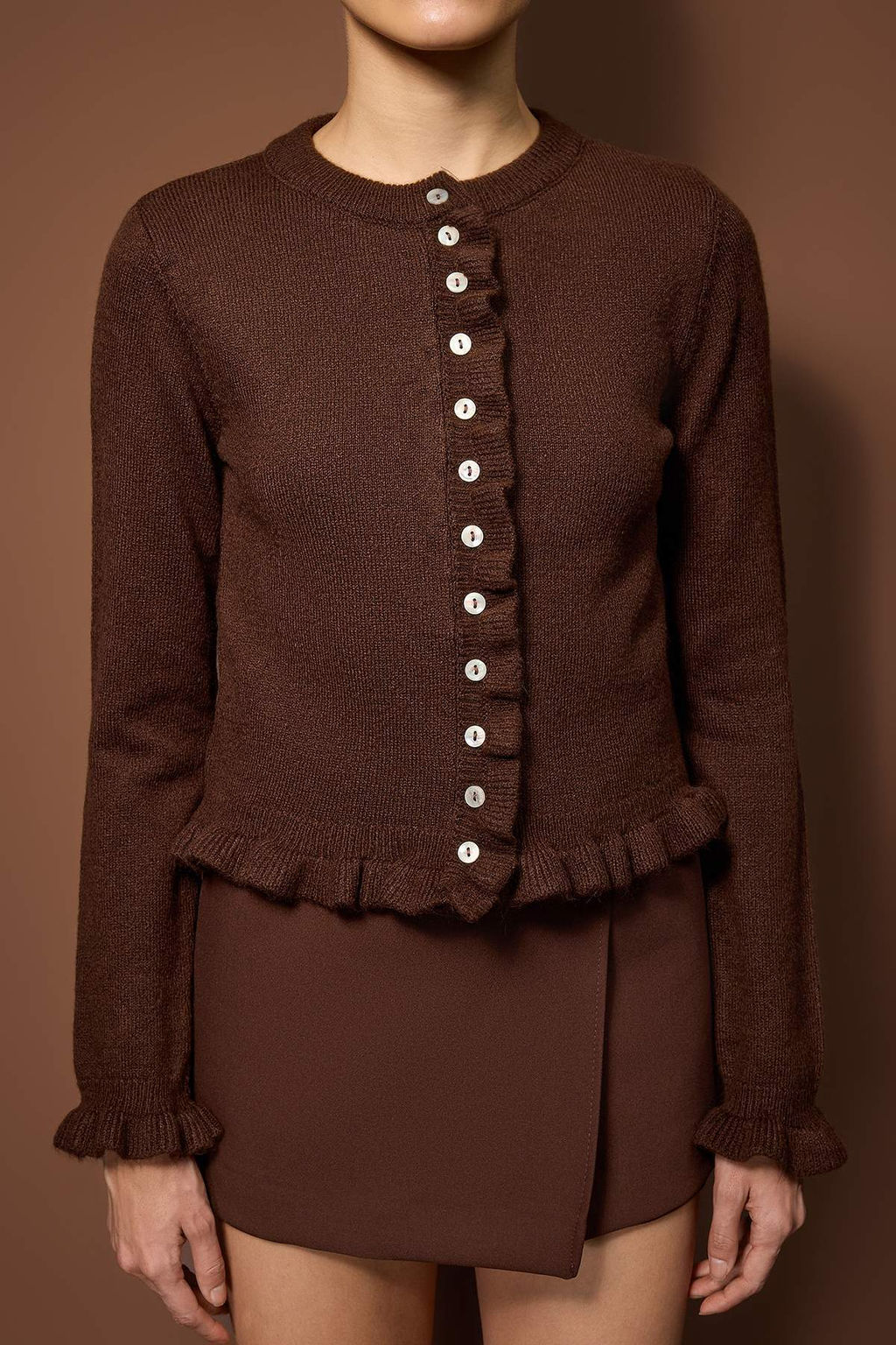 Kahverengi Dugme Detayl? Yumusak Dokulu Triko H?rka TWOAW26HI00038