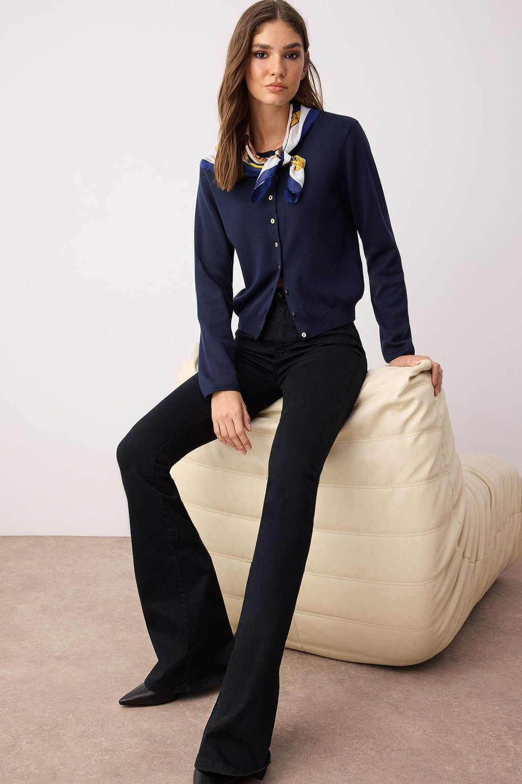 Wardrobe Essentials Lacivert Dugme Detayl? Pamuklu Basic Triko H?rka | TWOAW26HI00001