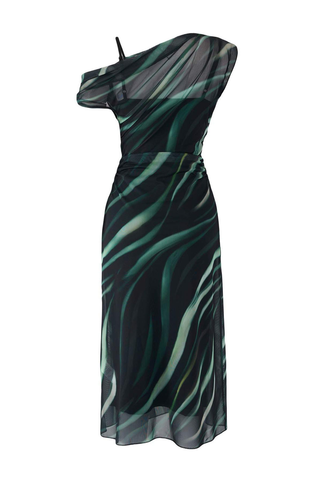 Cok Renkli Soyut Bask?l? Buzgu / Drape Midi Tul Vucuda Oturan Esnek Orme Elbise TWOSS25EL00104