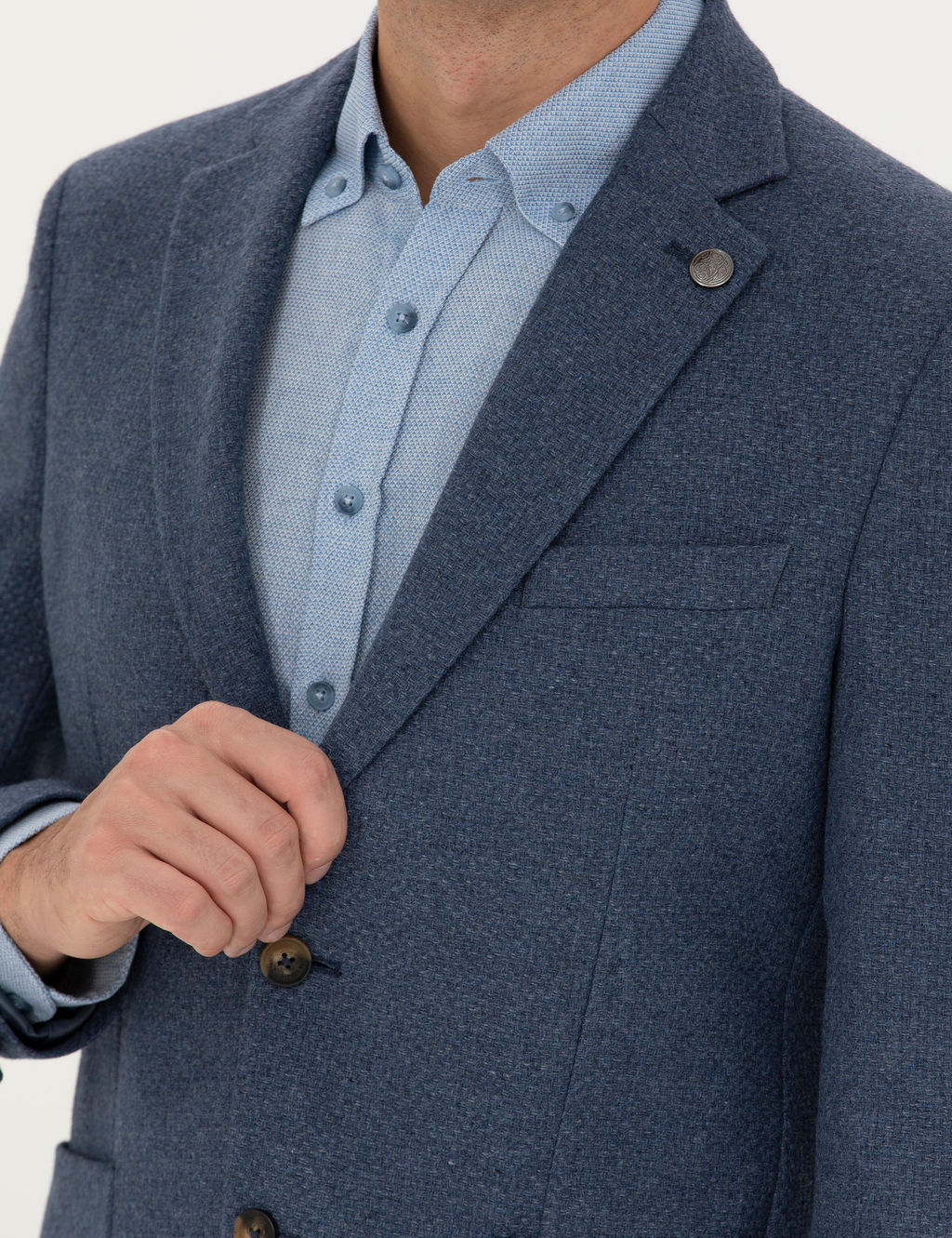 Koyu Mavi Slim Fit Y_n Kar___ml_ Ceket