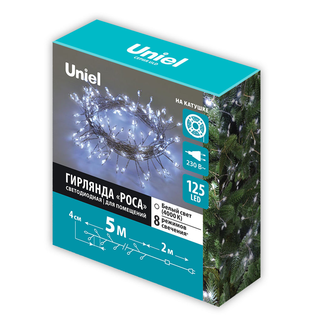 ULD-S0500-125/DTA WHITE IP20 DEWDROP Гирлянда светодиодная Роса, 5м. 125 светодиодов. Белый свет. Провод прозрачный. ТМ Uniel - Volpe фото 12