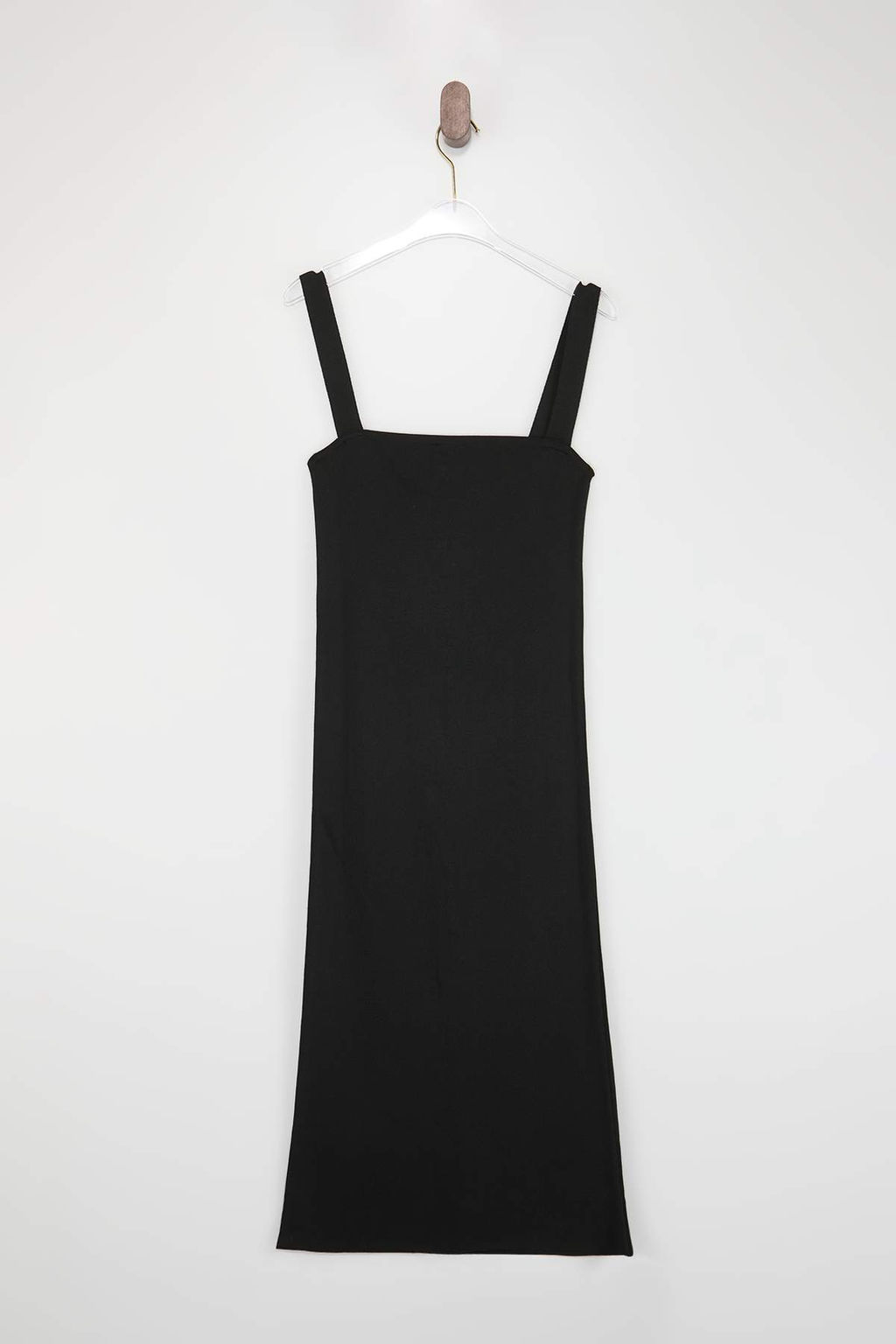 Siyah Duz Midi Kare Yaka Vucudu Saran Mucevher Dugmeli Triko Elbise TWOSS26EL00179 - Trendyolmilla фото 6