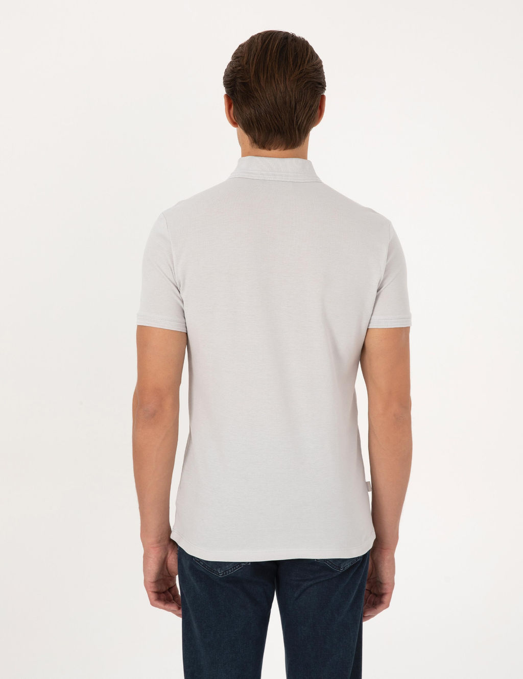 A__k Gri Slim Fit %100 Pamuk K_vr_lmaz Polo Yaka Basic Ti__rt