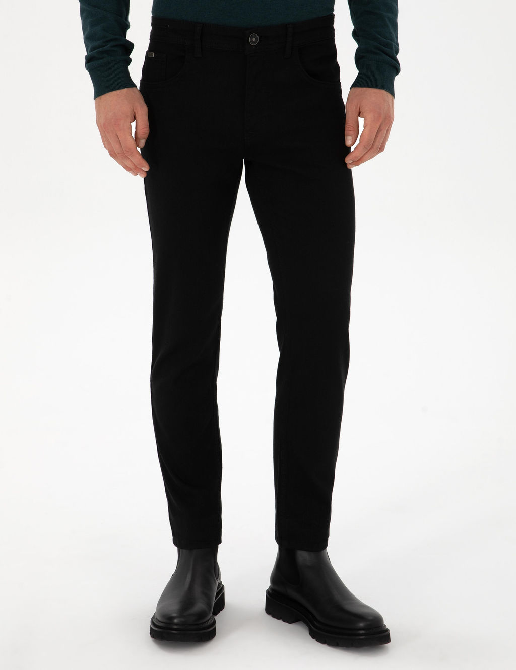 Siyah Slim Fit Pamuk Liyosel Kar___ml_ Jean Pantolon