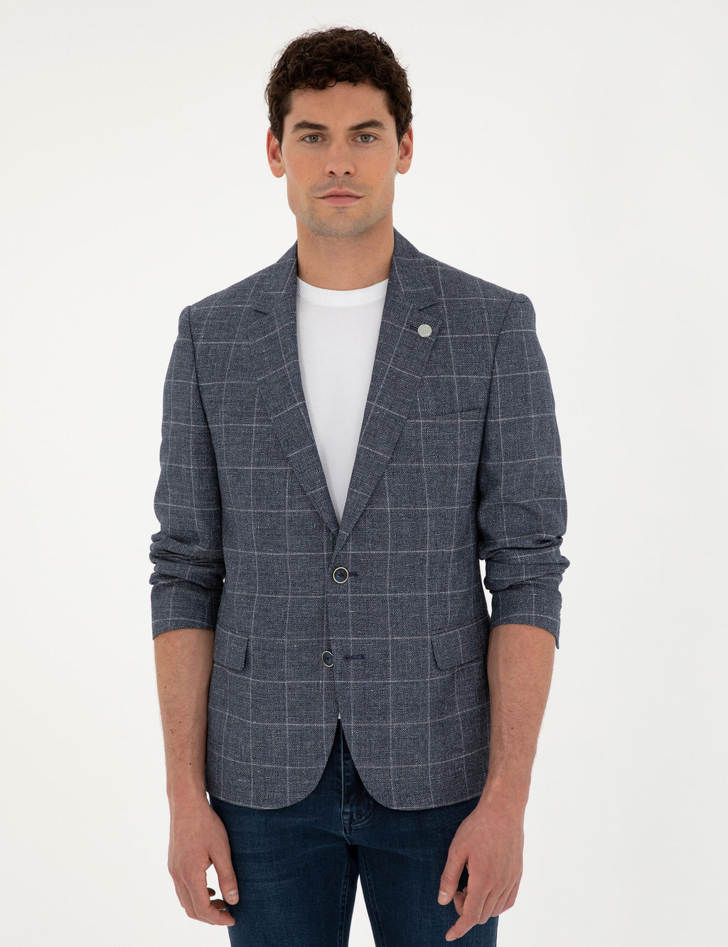 Lacivert Slim Fit Y_n Keten Kar___ml_ Ceket