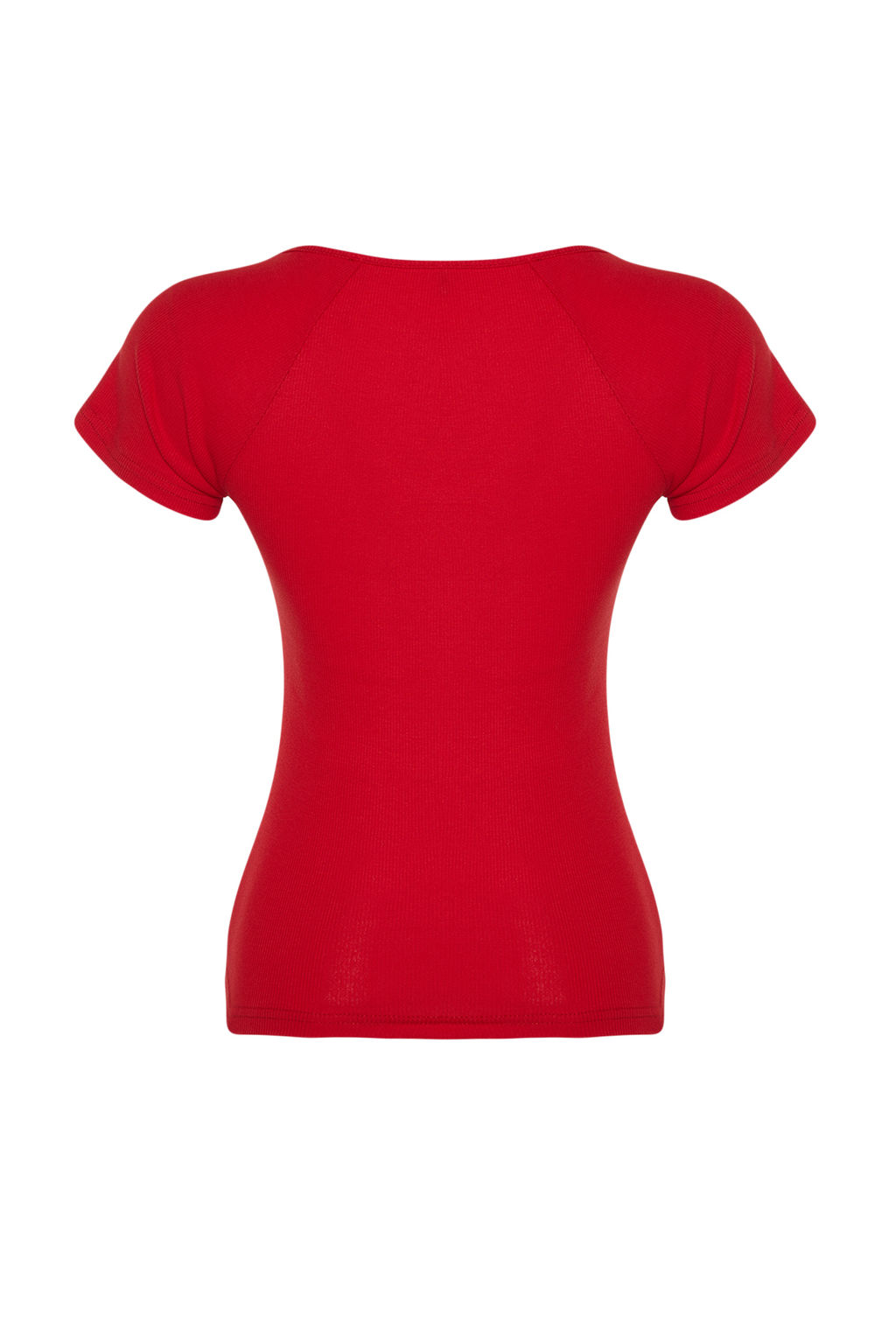 K?rm?z? Fitted/Vucuda Oturan Fitilli Pamuk Esnek Orme Bluz TWOSS21BZ0579