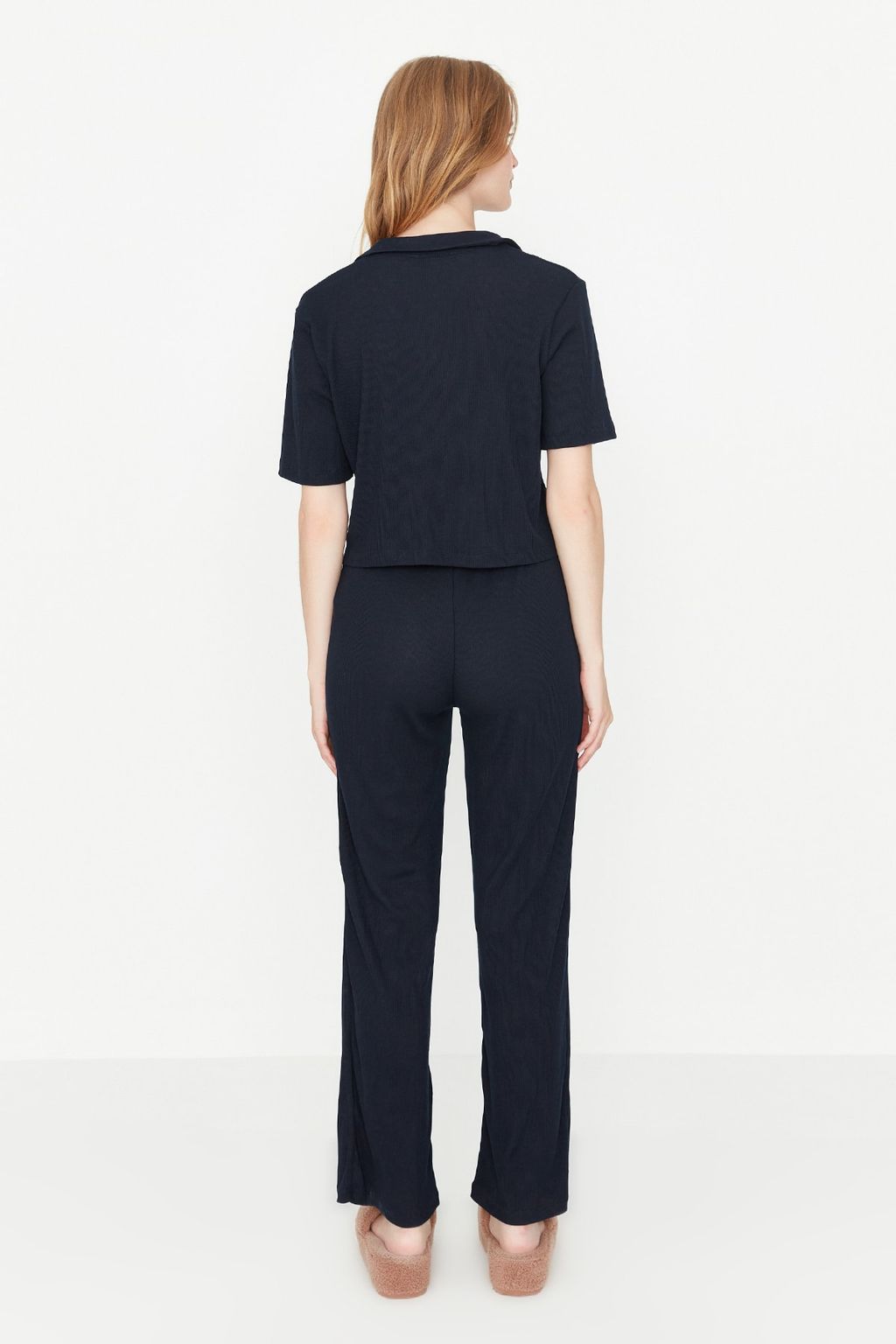 Trendyolmilla Lacivert Ay?c?kl? Fitilli Orme Pijama Tak?m? THMSS21PT0168 фото 13