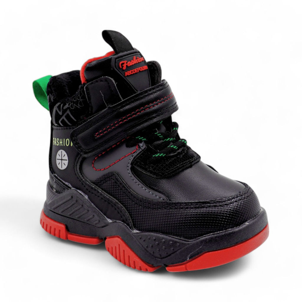 Ботинки на меху 1810-6-1 черно красные