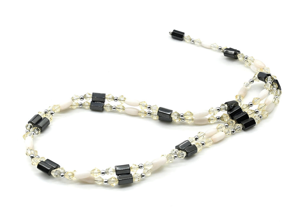Бусы-браслет магнитные с гематитом 6*8мм, цв.черно-белый, 87см Радуга камня  фото 4