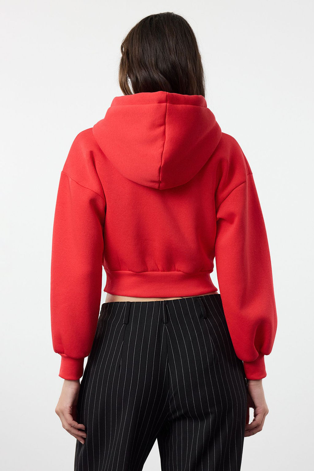K?rm?z? Regular/Normal Kal?p Kapusonlu Kal?n ici Polarl? Orme Sweatshirt TWOAW25SW00068