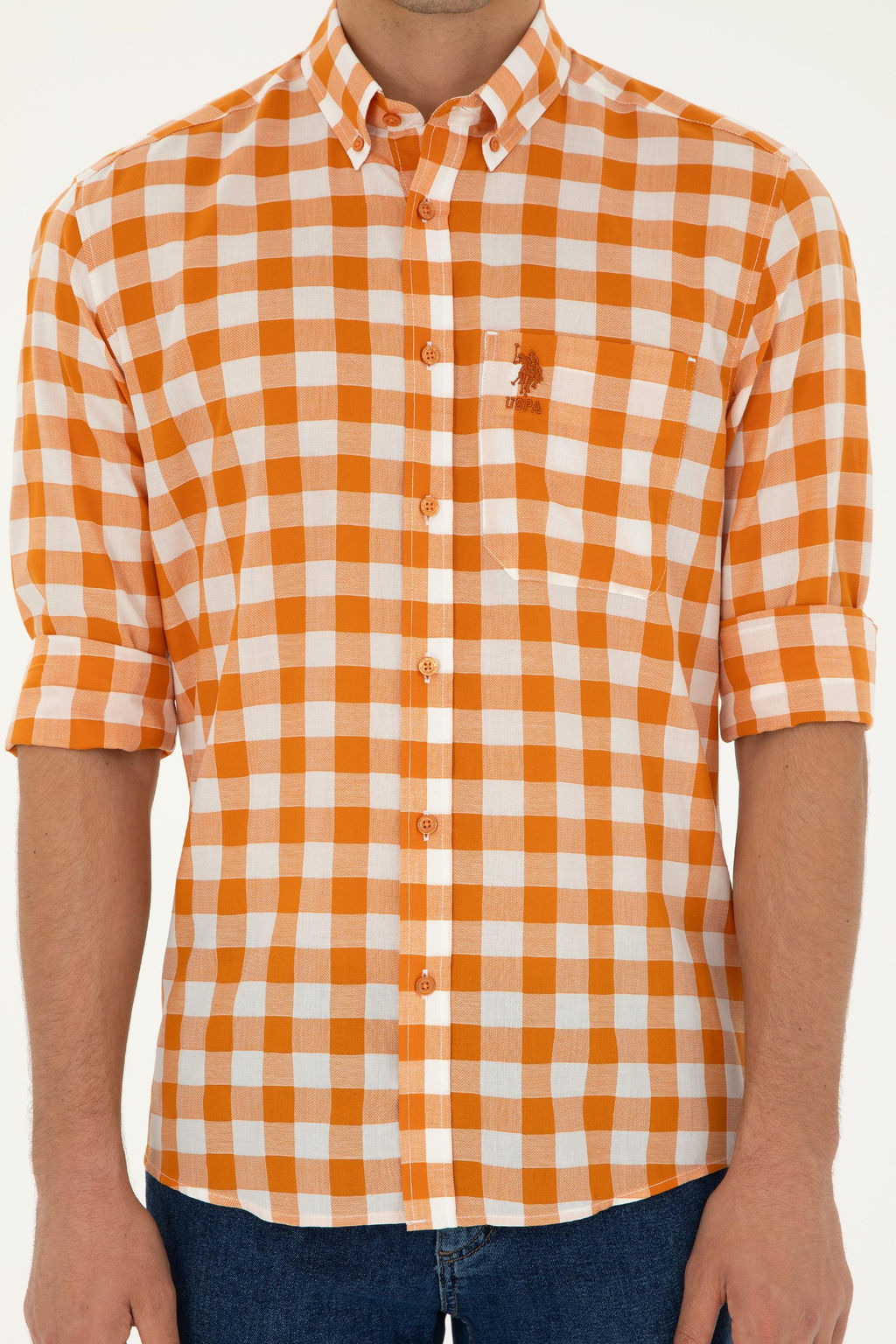 Мужская рубашка с длинным рукавом кирпичного цвета - U.s. polo assn фото 6