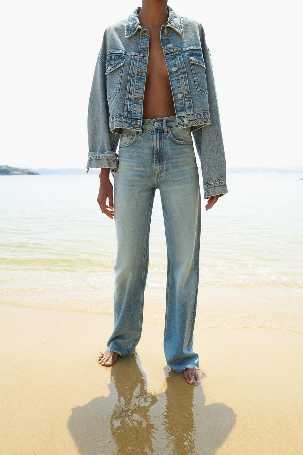 WIDE-LEG HIGH-WAIST RIPPED TRF JEANS - Zara фото 3