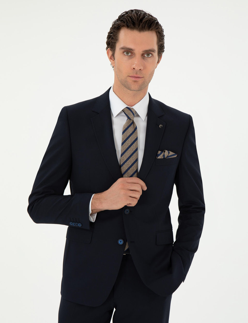 Koyu Lacivert Slim Fit Klasik Tak_m Elbise - Cacharel фото 3