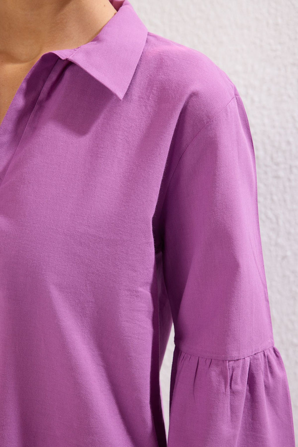 Mor Dokuma Volanl? %100 Pamuk Plaj Mini Elbise TBESS25EL00039