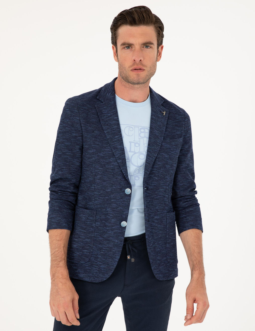 Темно-синяя приталенная куртка из смесового хлопка - Cacharel фото 3