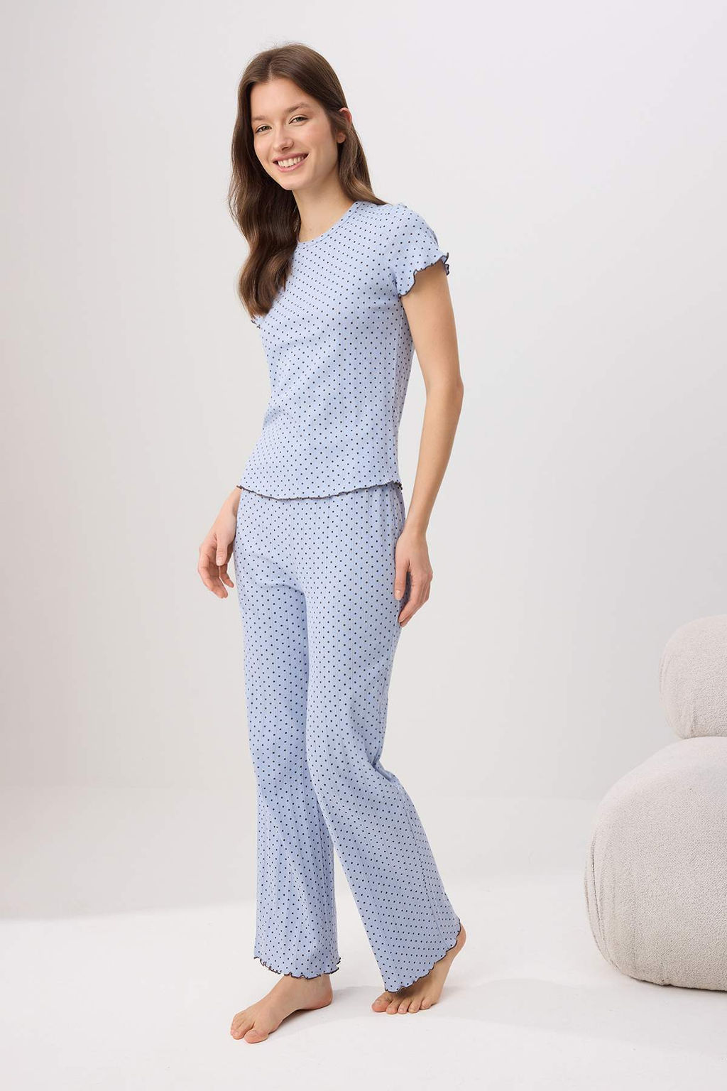 Beyaz %100 Pamuklu Cicekli Baby Overloklu Fitilli/Pointel Orme Pijama Tak?m? THMSS26PT00012 - Trendyolmilla фото 27