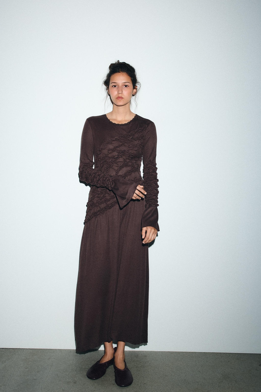 GATHERED MIDI DRESS