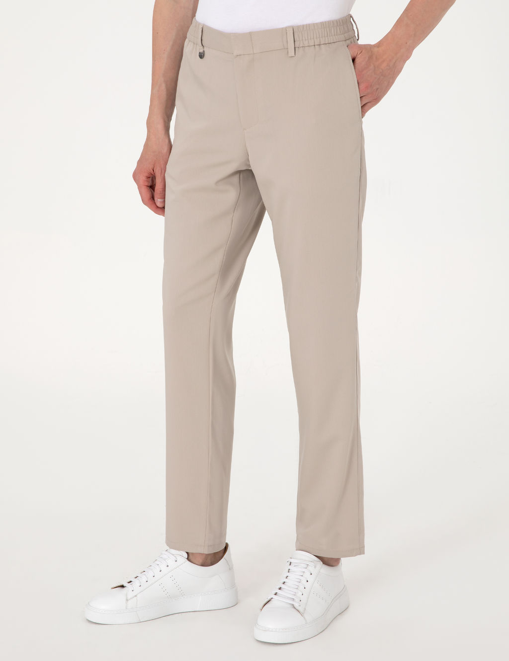 Bej Slim Fit Beli Lastikli Klasik Jogger Pantolon