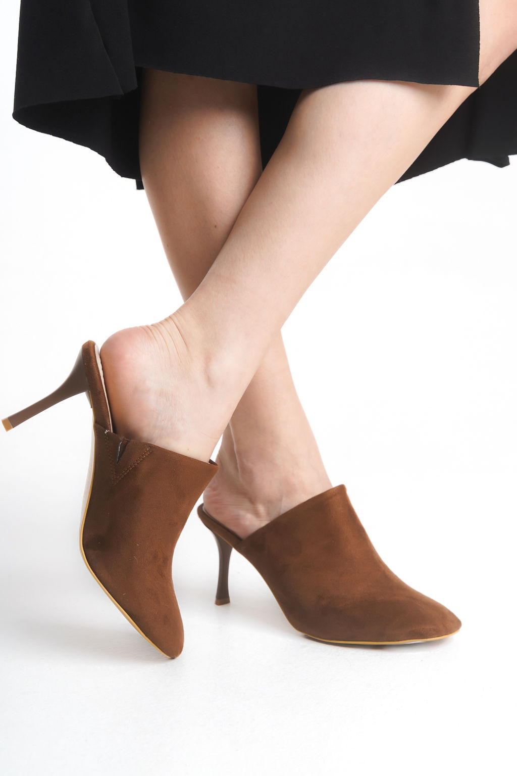 Trendyolmilla Shoes Taba Suet Ince Topuklu Kad?n Mule Topuklu Terlik TAKSS25TO00014  фото 3